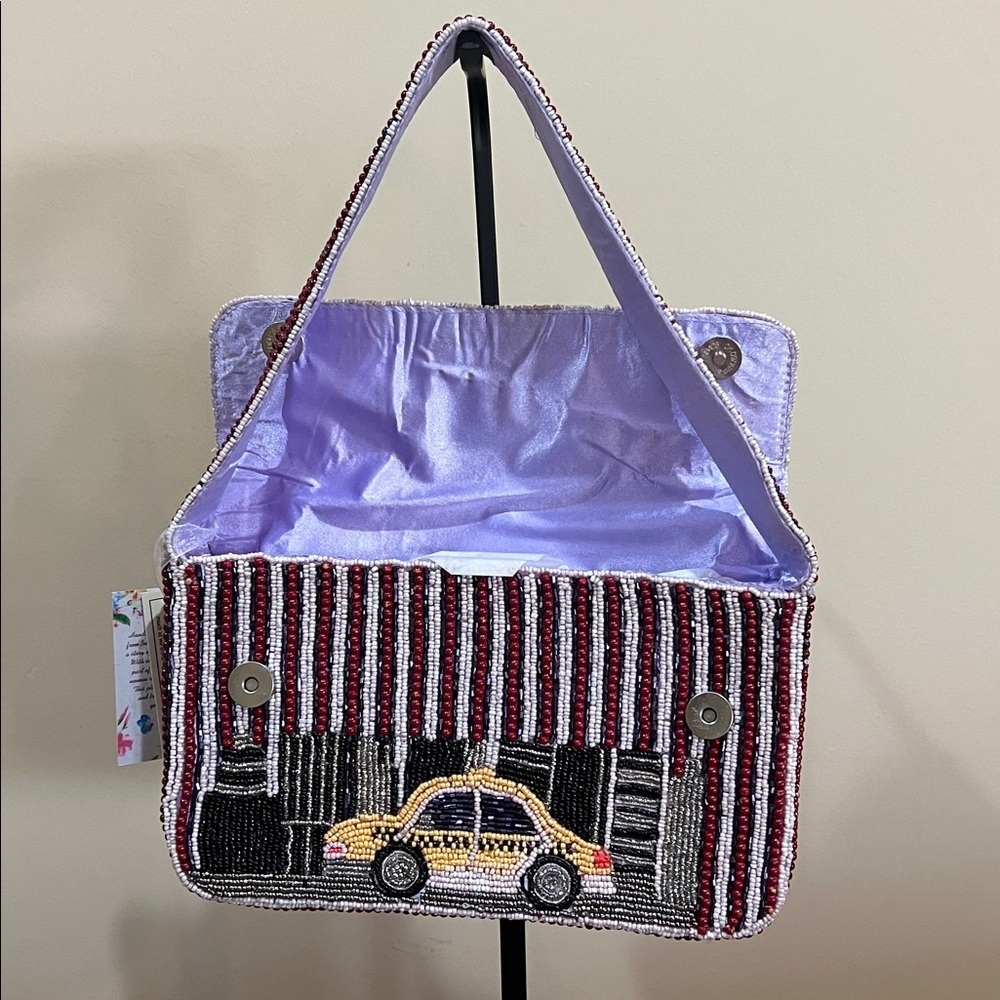 Handcrafted In India | Beaded New York Skyline/Cab Shoulder Bag - Picture 10 of 15
